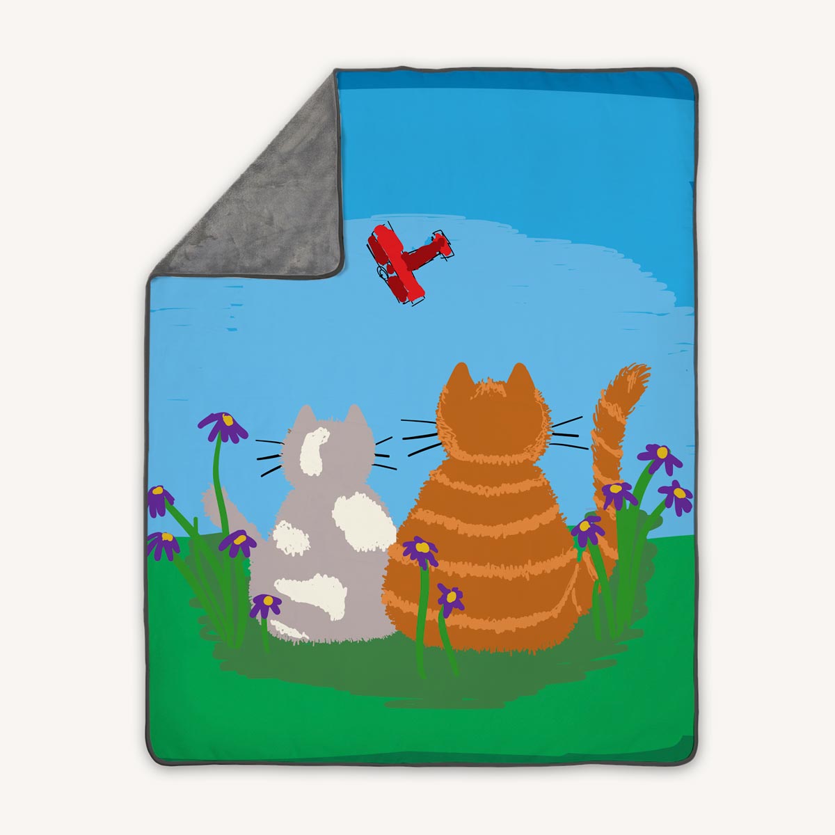 Premium fleece throw blanket with cats watching airplane