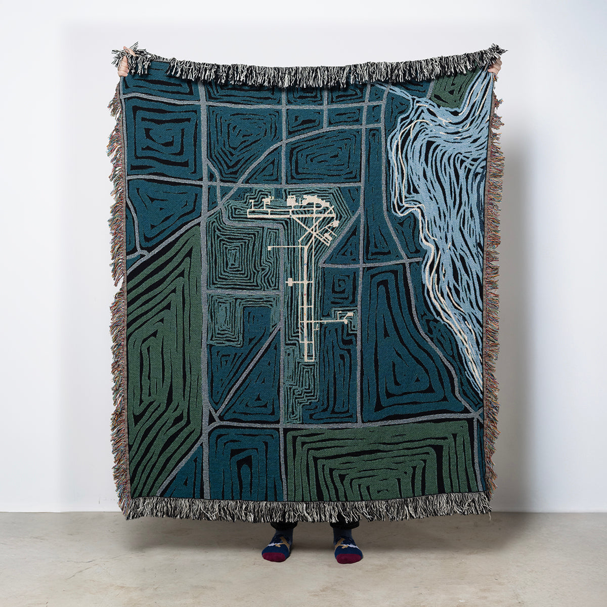 Woven blanket featuring Whitman airport from above
