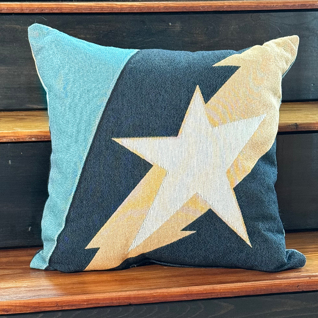 Woven pillow with warbird tail art star and  lightening bolt