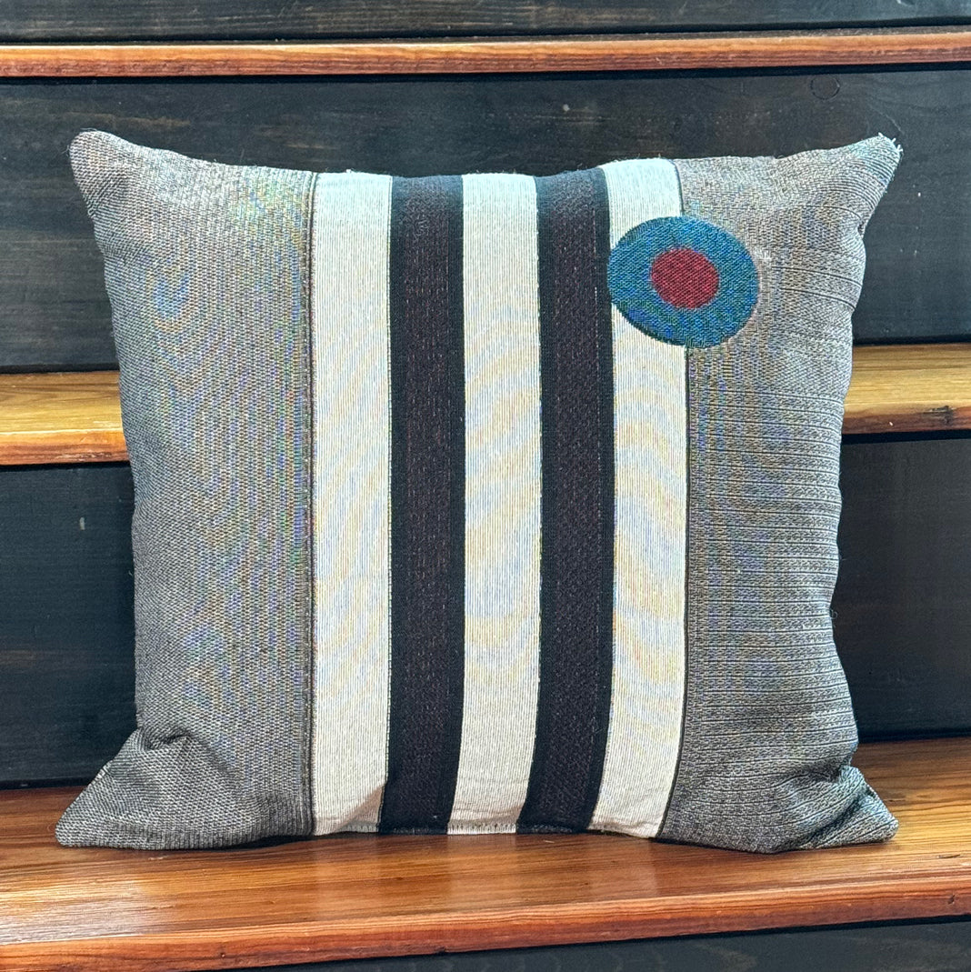 Woven pillow WWII Invasion Stripes vintage airplane