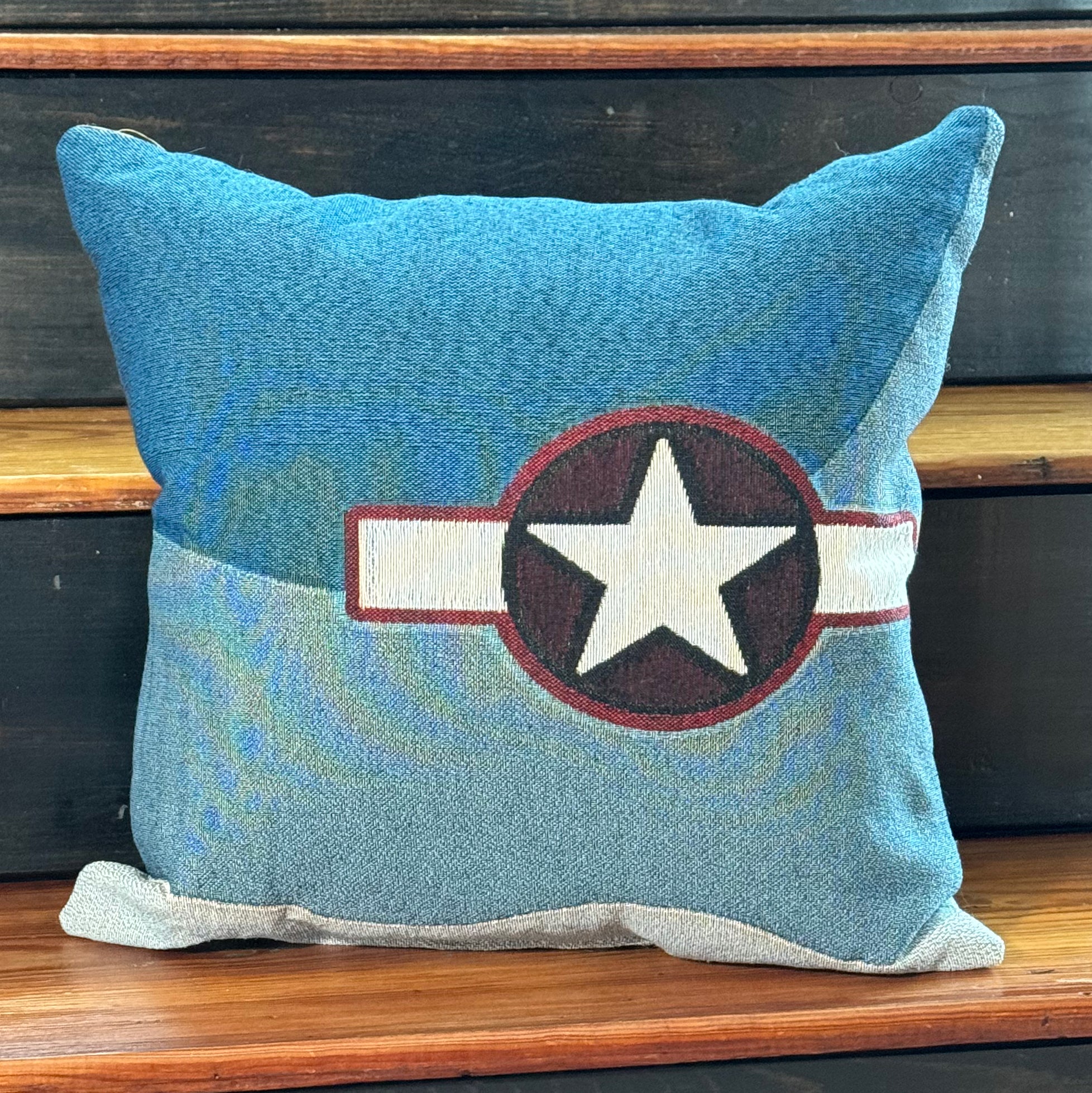 Woven pillow WWII Corsair vintage airplane