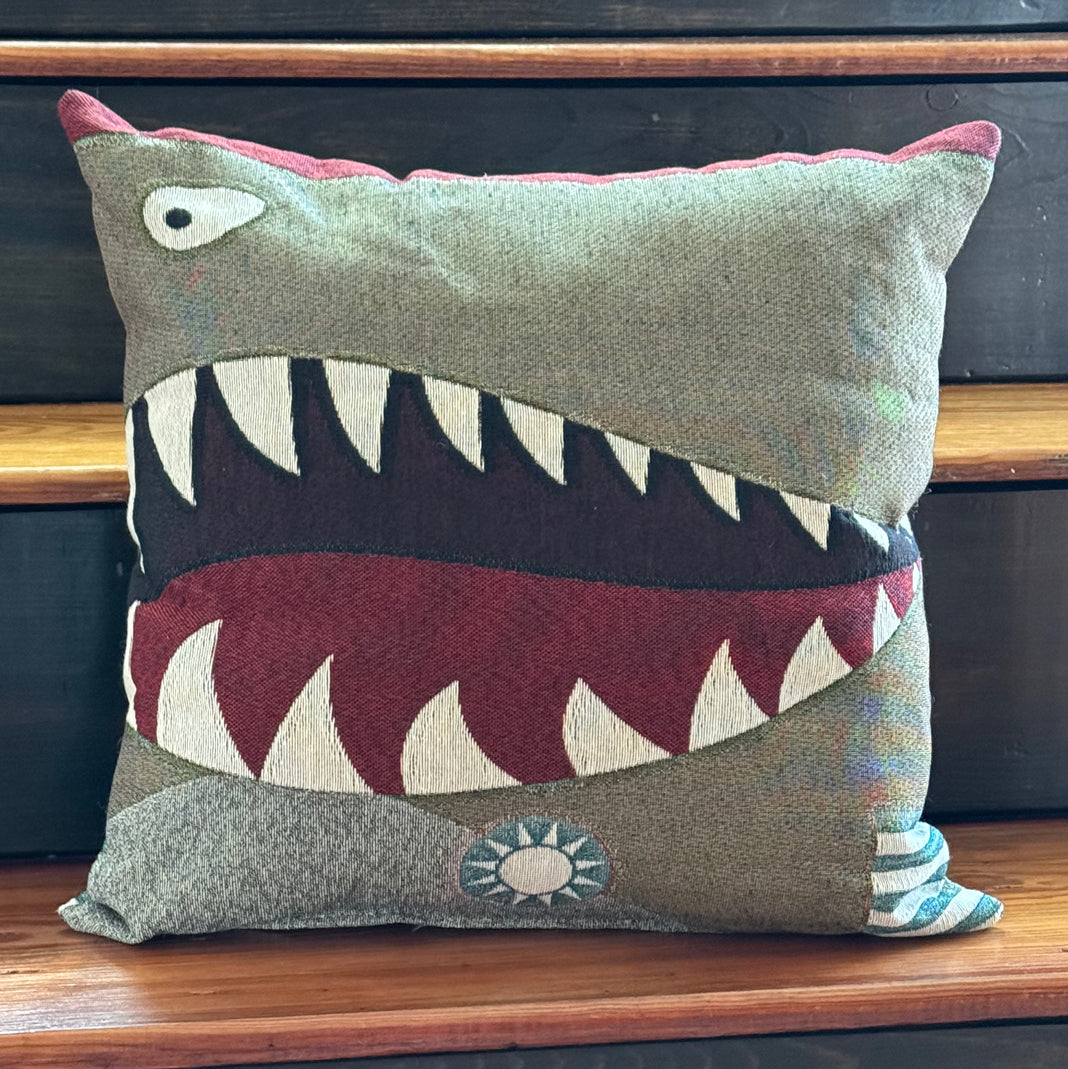 Woven pillow WWII P-40 vintage airplane