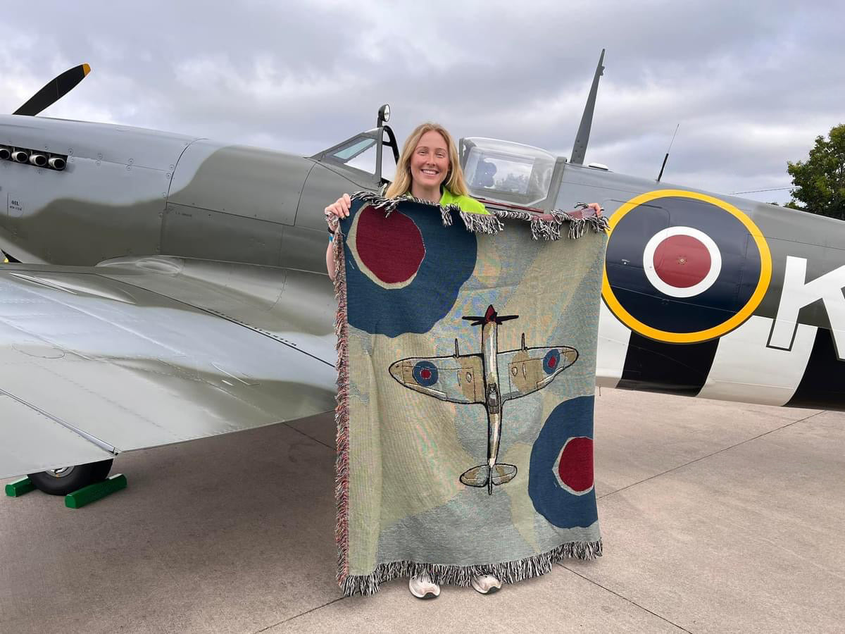 Woven throw blanket of a Supermarine Spitfire airplane