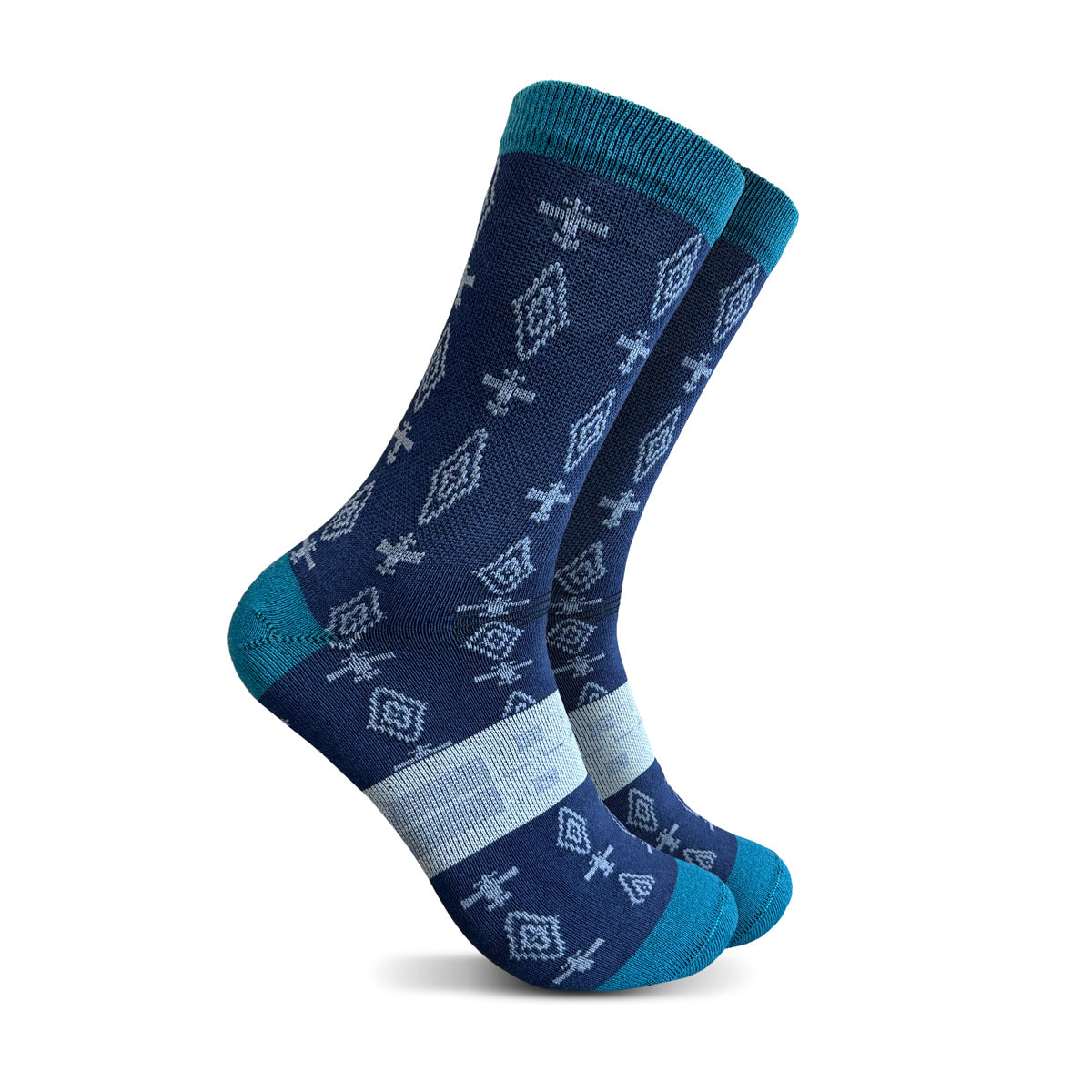 Navy blue airplane socks with diamond pattern