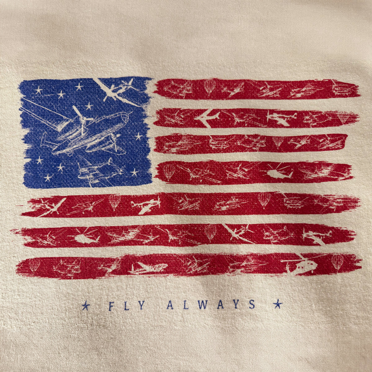 America 250 flag design t-shirt with P51 Mustang, B-25, airplanes reversed in the flag