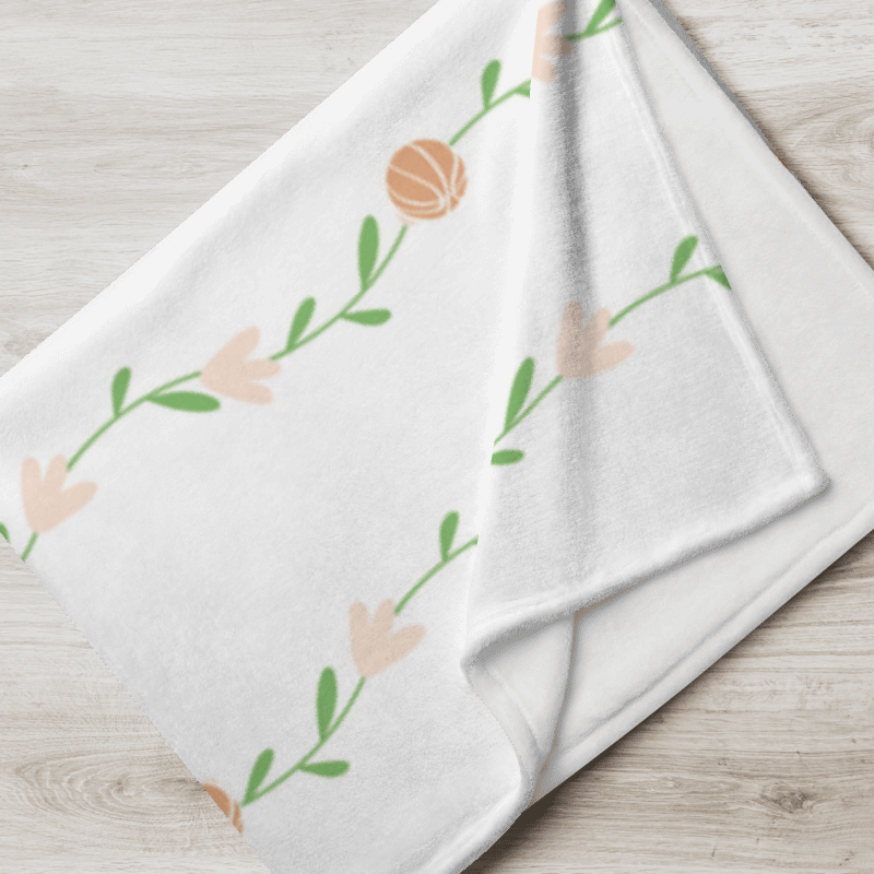 White fleece with basketball and flower vine vertical pattern