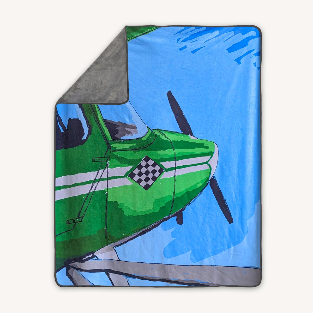 Premium fleece throw blanket with green citabria airplane