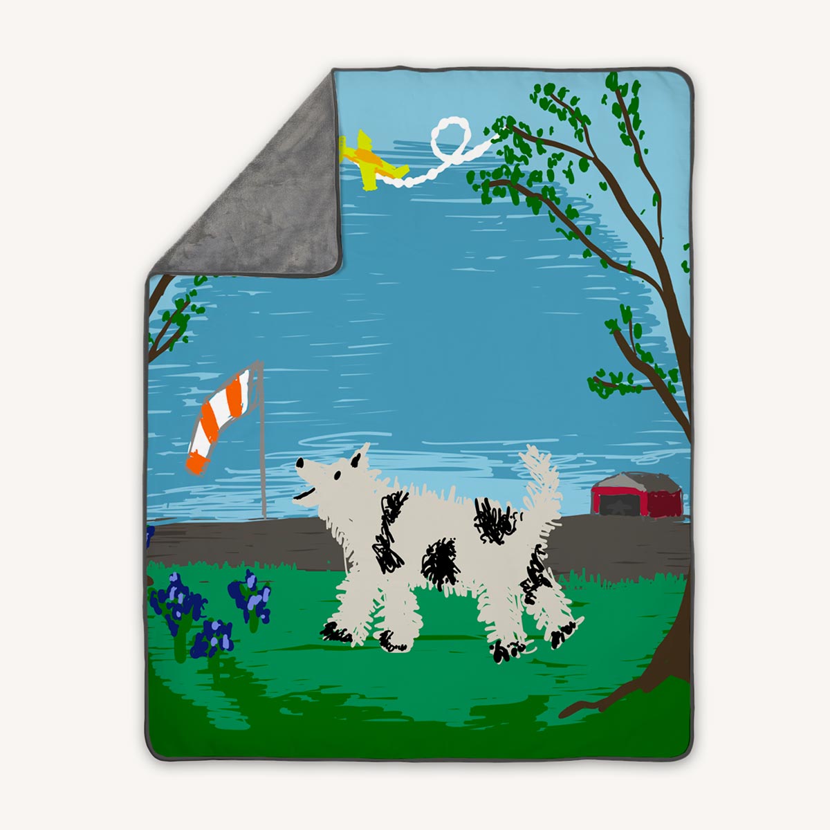 Premium fleece throw blanket with dog airplane windsock