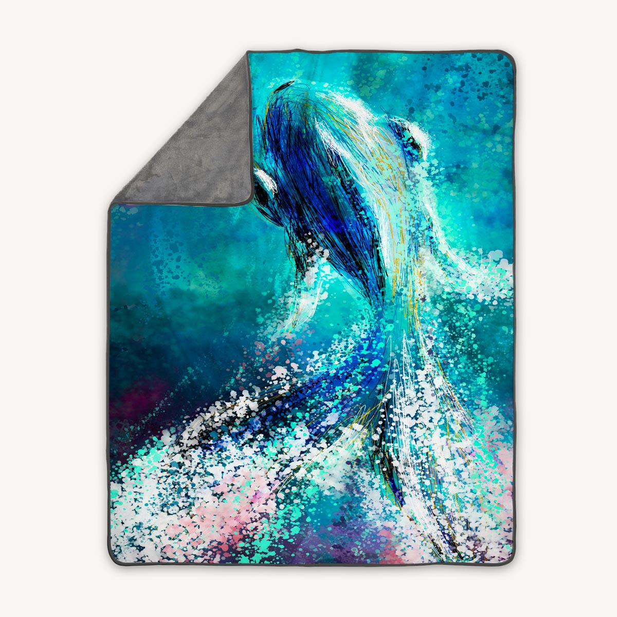 Premium fleece throw blanket with illustrated fish