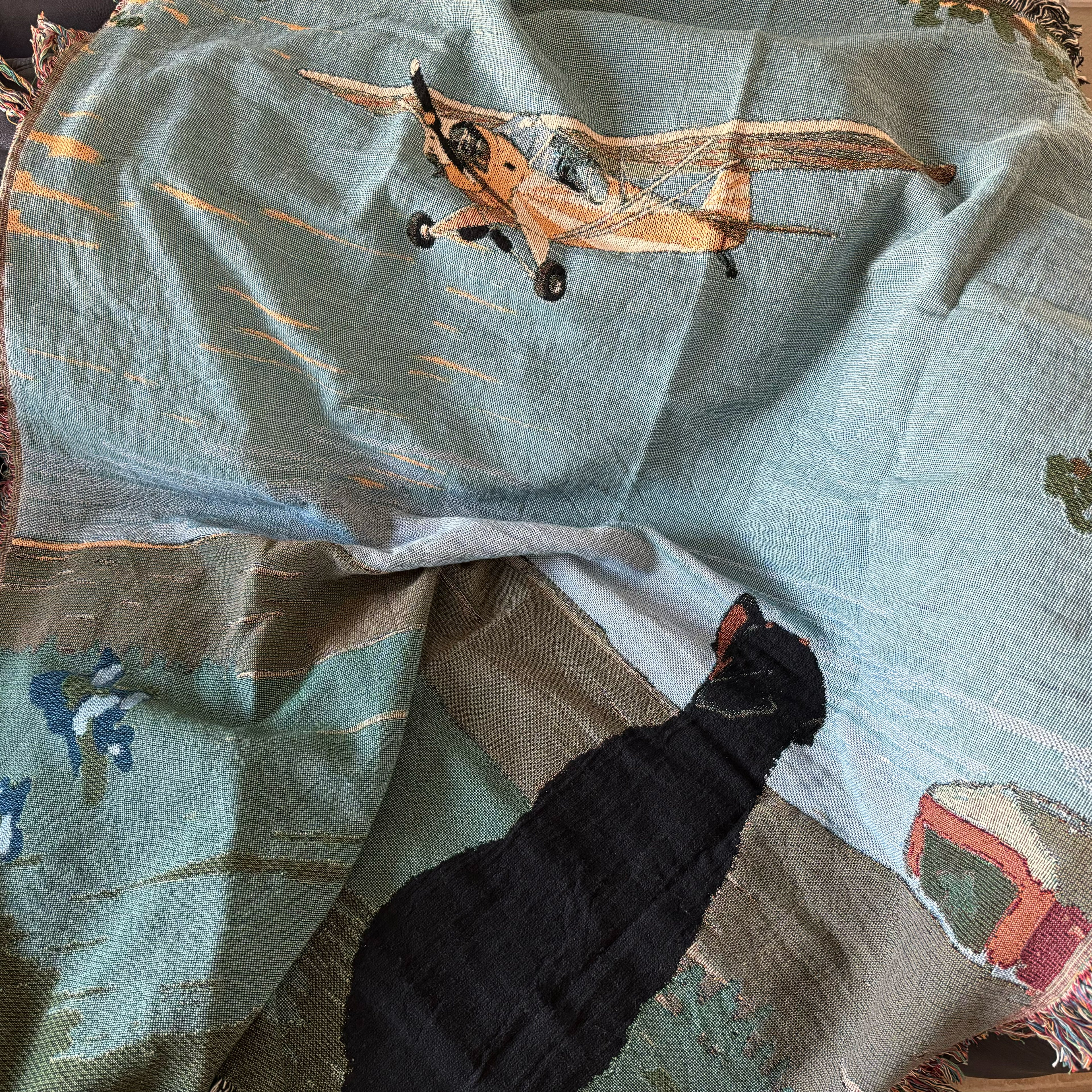 100% Cotton woven throw blanket dog and airplane