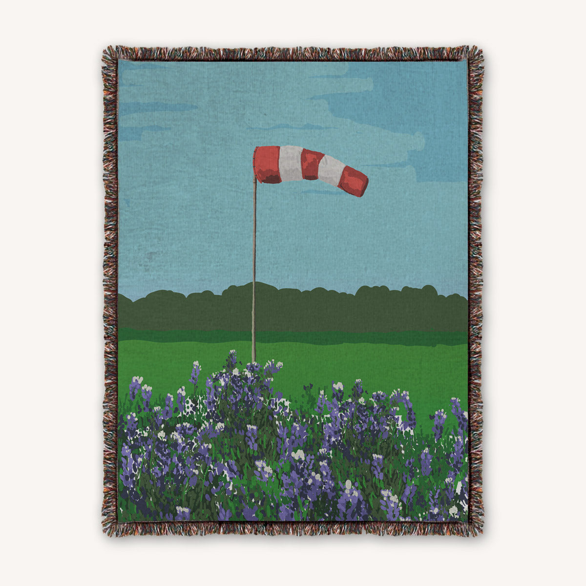 100% Cotton woven throw blanket windsock and bluebonnet flowers