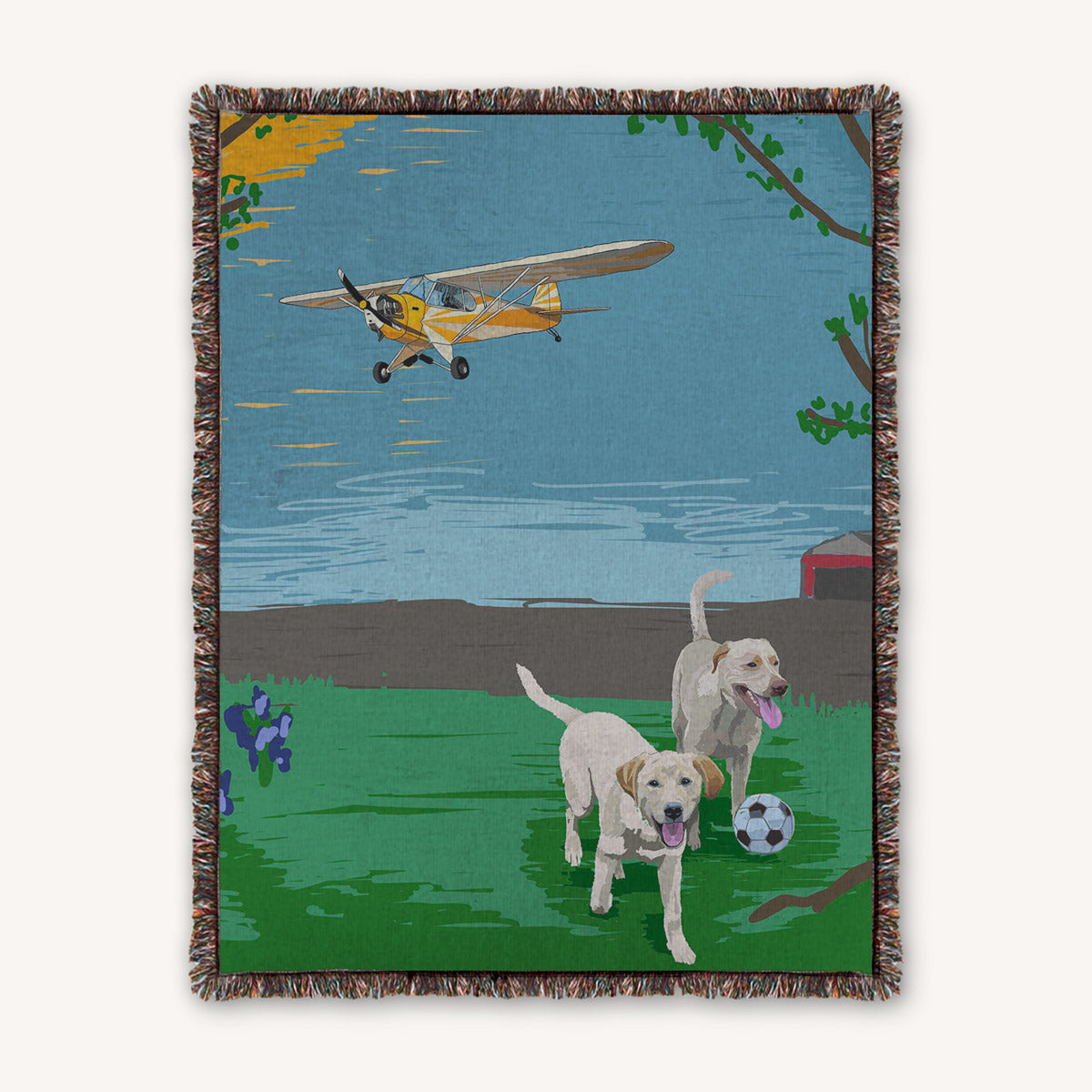 100% Cotton woven throw blanket custom pet custom airplane