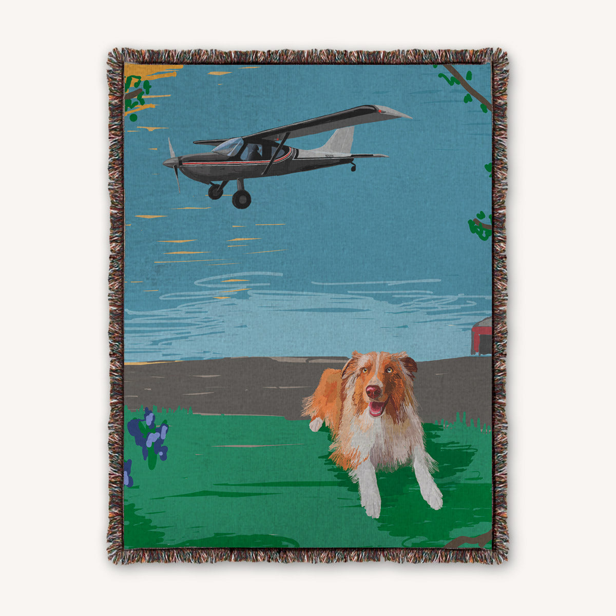 100% Cotton woven throw blanket custom dog custom airplane