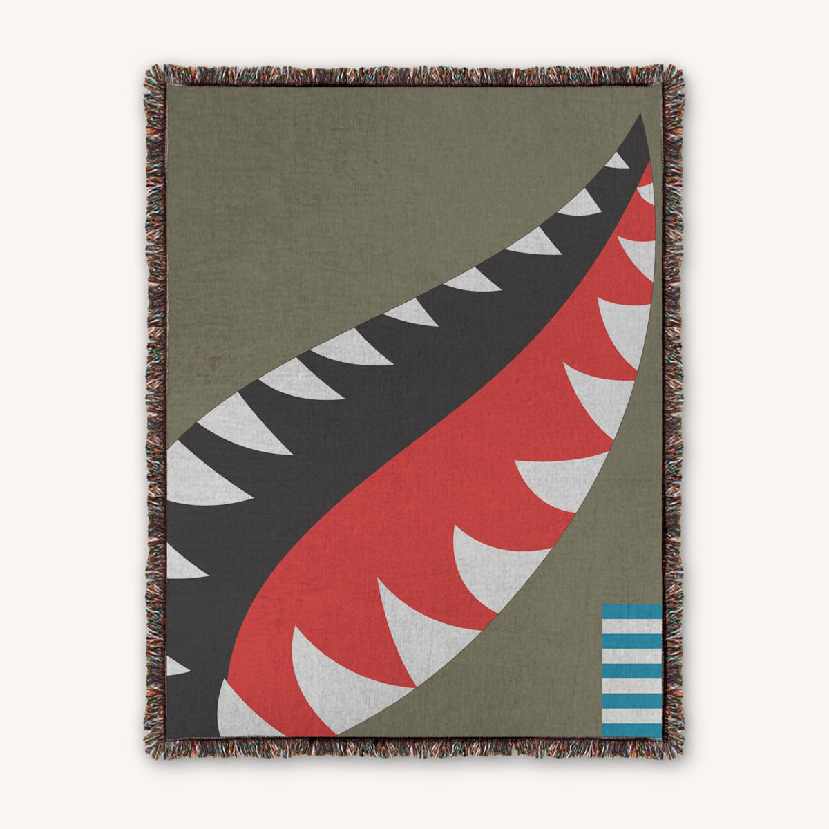 100% Cotton woven throw blanket WWII warbird airplane P-40 Flying Tigers shark mouth