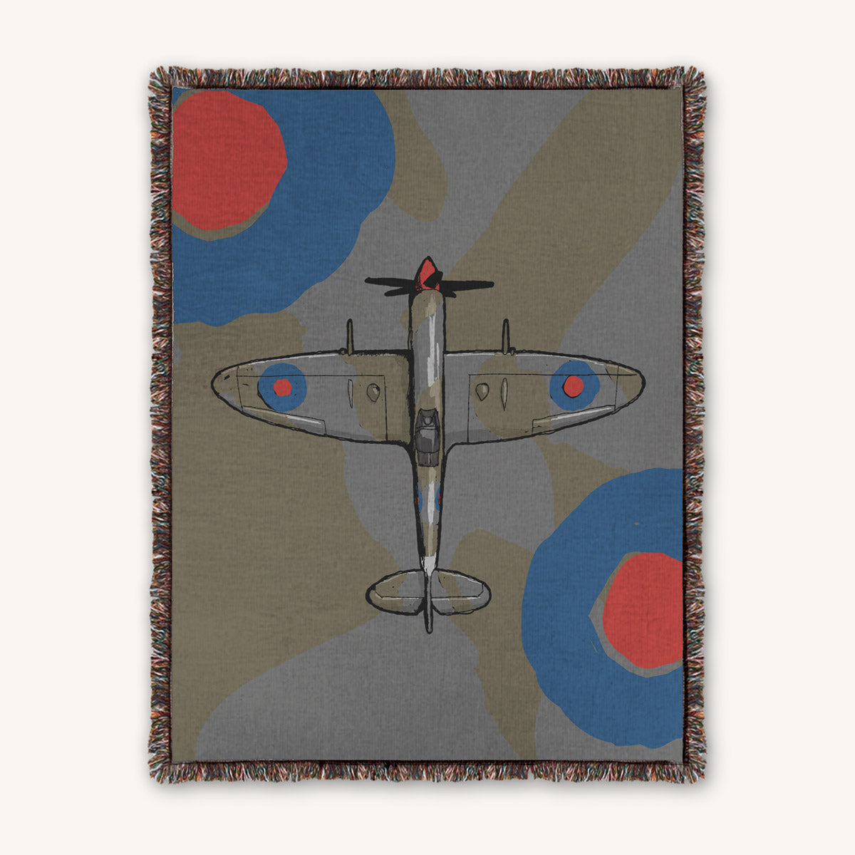 100% Cotton woven throw blanket WWII warbird airplane Supermarine Spitfire