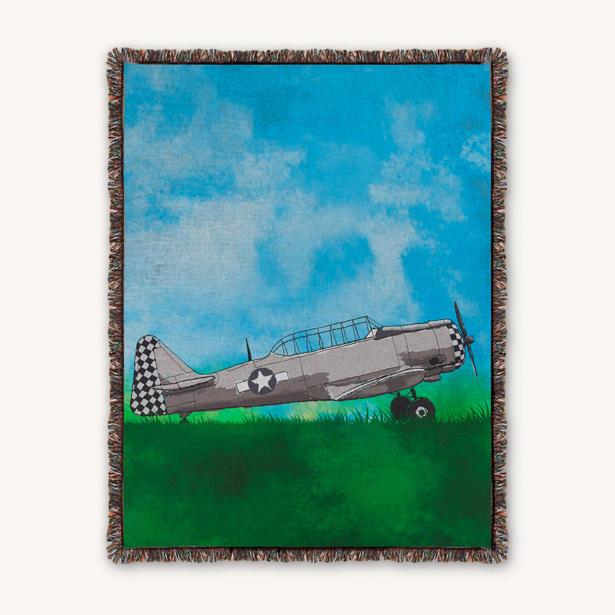 100% Cotton woven throw blanket WWII warbird T-6 Texan