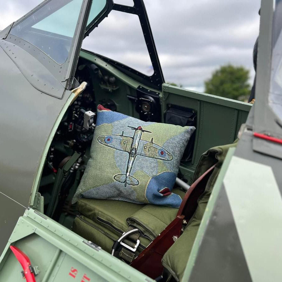 woven pillow with WWII warbird supermarine spitfire