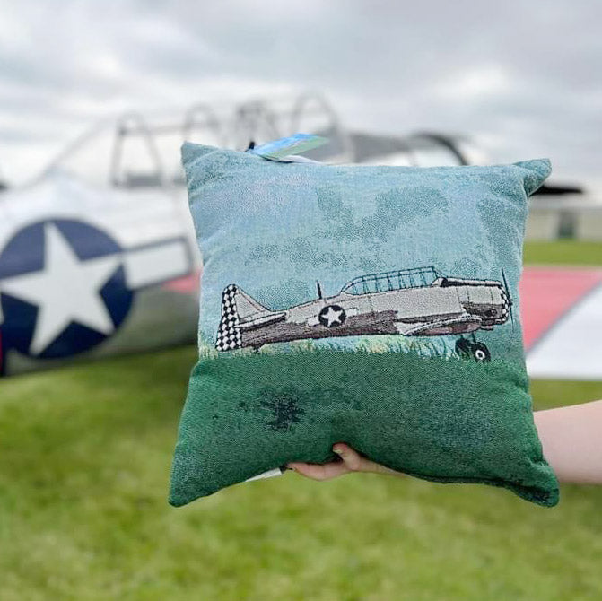 Woven pillow WWII warbird T-6 Texan