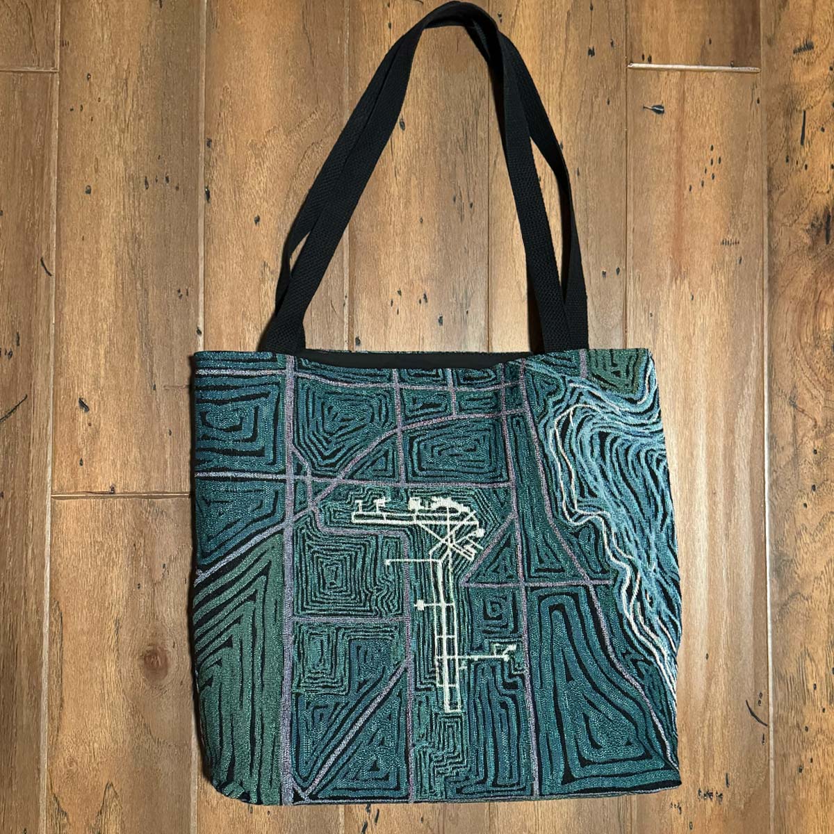 Woven tote with KOSH Oshkosh airport diagram